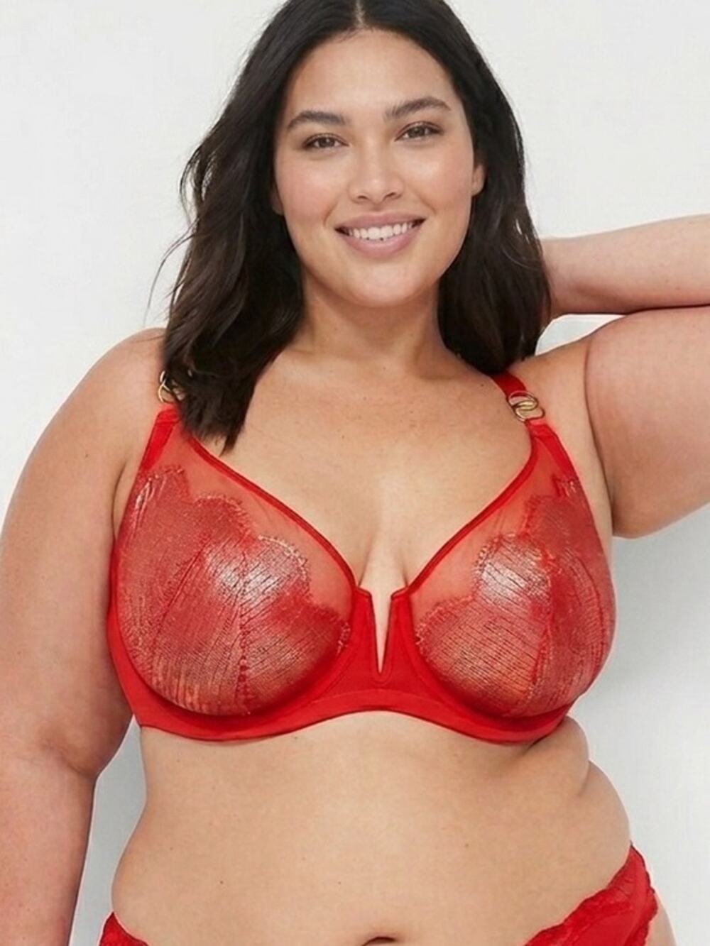 NWOT Cacique 44G red lace foil unlined balconette bra